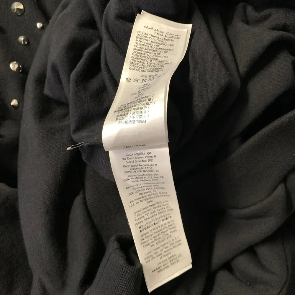 GUCCI Size XL Black Studded Cotton Hooded Sweatshirt